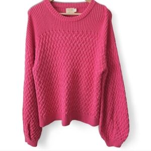 Nation LTD Cable Knit Women's Pink Bubble Sleeve Sweater SZ S